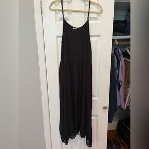 Free People Intimately Black Midi Dress with crochet detail on bottom